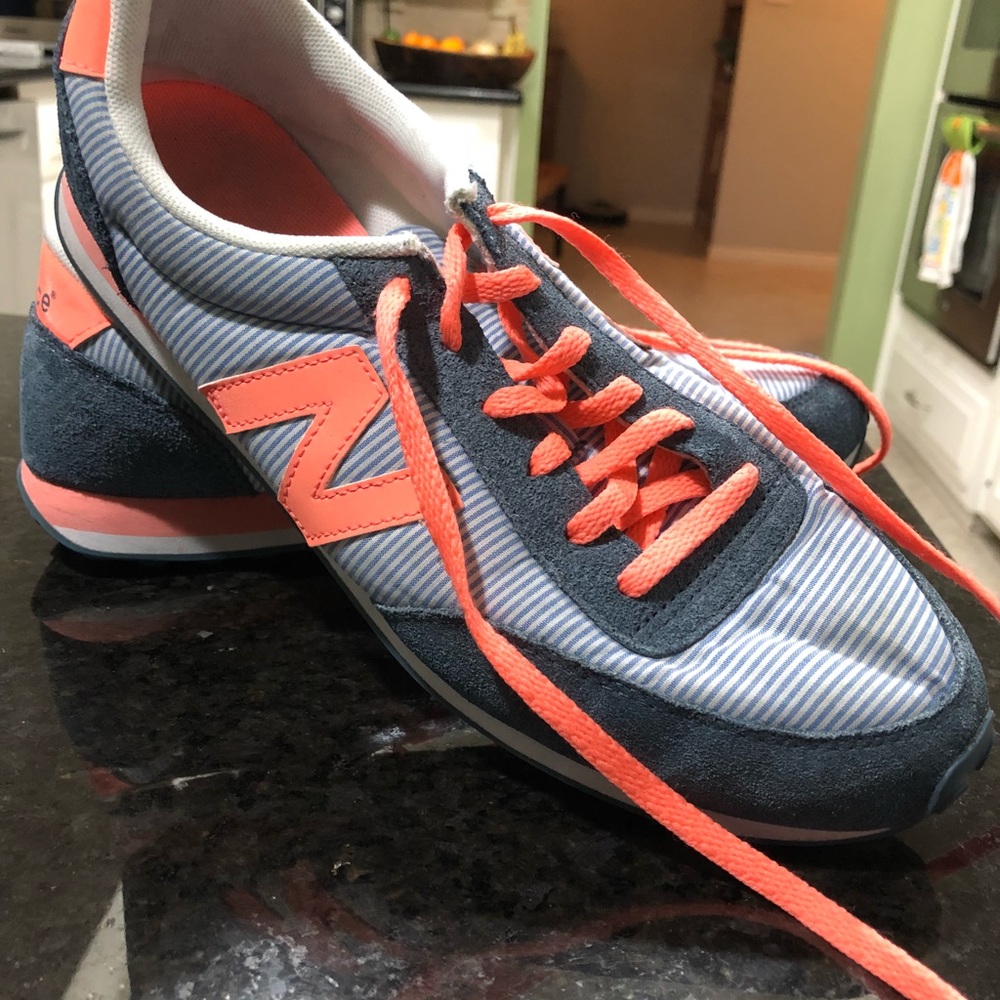 Pink and Striped New Balance Shoes